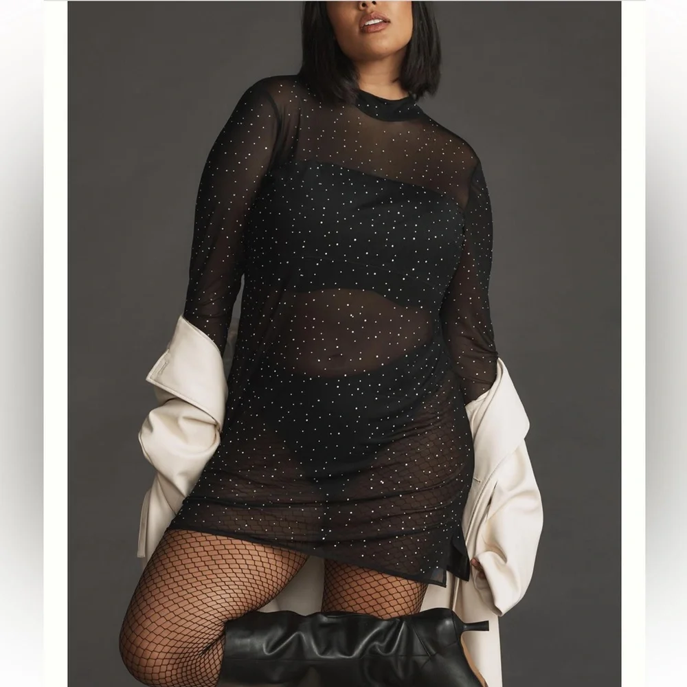 NWT Eva Franco Starlight Long-Sleeve Sheer‎ Tunic - Picture 5 of 10